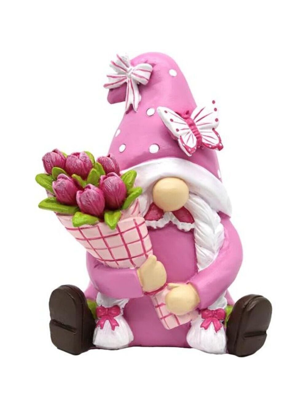 Pink Garden Gnome Figurine Spring Summer Easter Decor Outdoor Indoor Statue